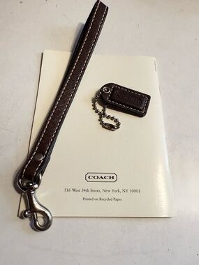 Coach Vintage Mahogany Brown Leather Wristlet Strap and Hangtag Keychain Charm
